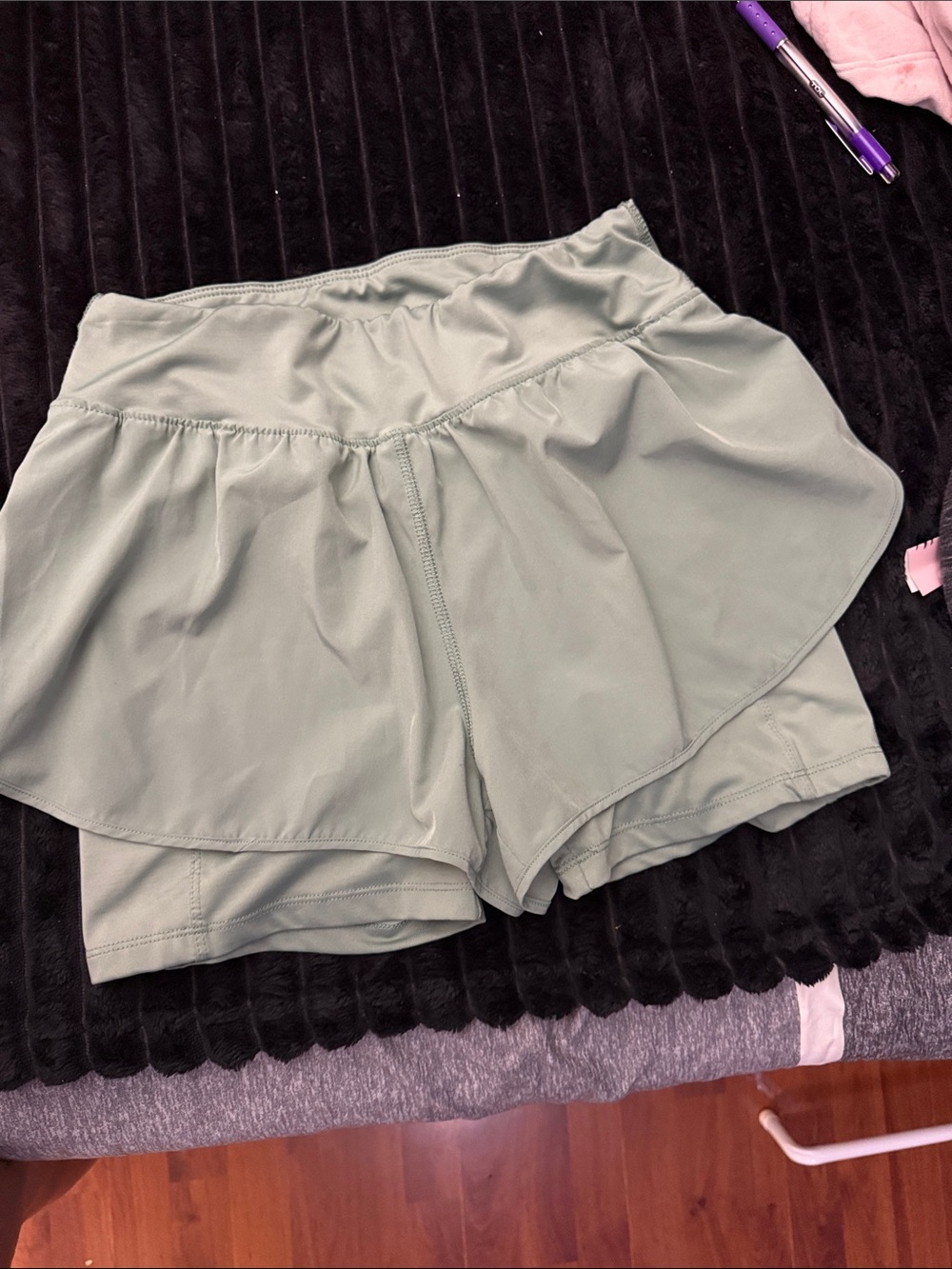 90 Degree By Reflex Sage Green Layered Skort Shorts